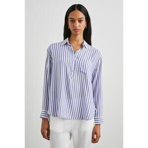 Rails Blue and White Vertical Stripe Button-Pocket Blouse